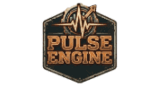 PulseEngine logo: a riveted hexagonal metal badge with a copper heartbeat line rising into an arrow.
